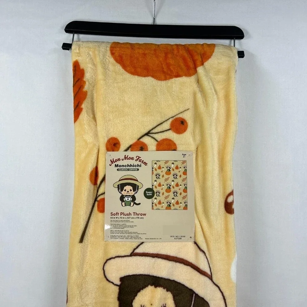 Monchhichi Mon Mon Farm Cream Fall Halloween Soft Plush Throw Blanket 50x70